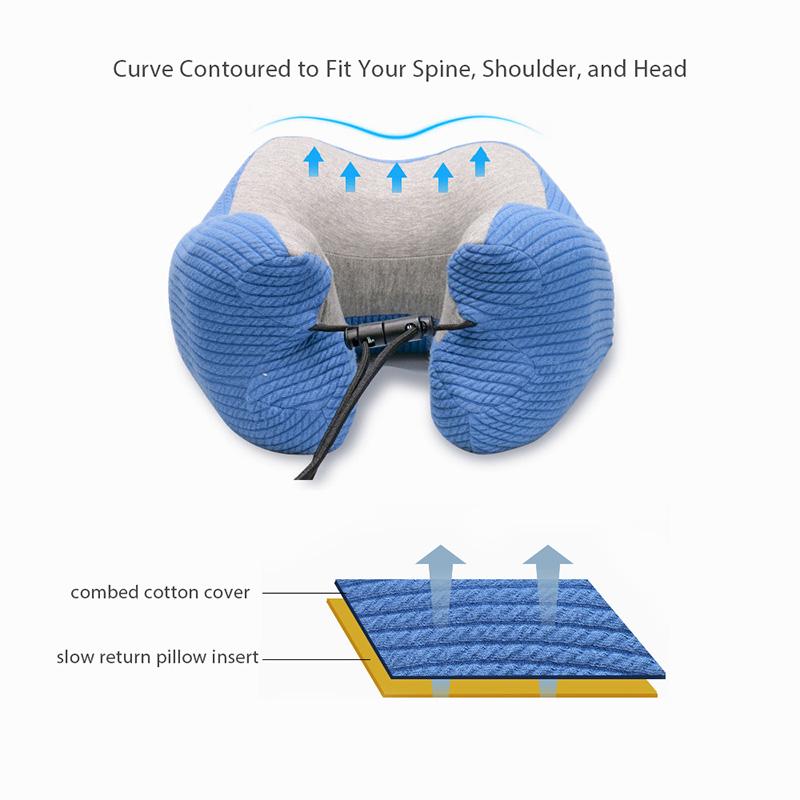 Memory Foam Travel Neck Pillow U-Shaped Adjustable Airplane Car Flight Pillow
