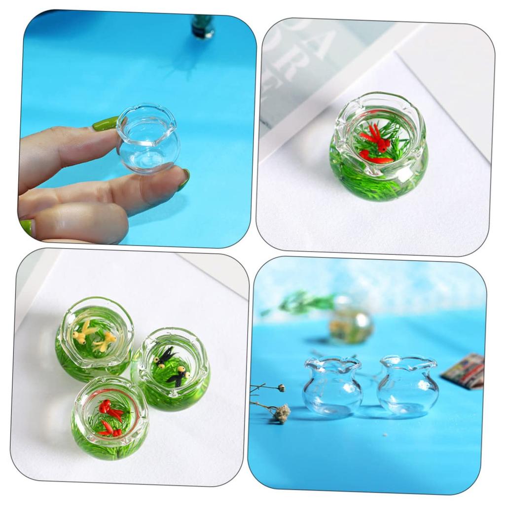 SAFIGLE Miniaturní Roztomilá Zlatá Rybka Akvárium Miniaturní Akvárium Mini Zlatá Rybka Stylové Skleněné Doplňky Doplňky pro Domeček pro Panenky 5 Kusů