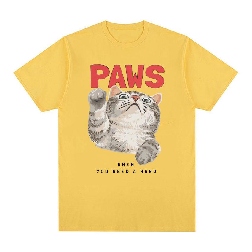 

Забавные футболки с милыми котами «Paws When You Need A Hand», мужская и женская одежда, высококачественная готическая футболка в стиле Харадзюку, топы, уличная одежда