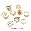 Vintage-style Irregular Metal Ring Set, Light Luxury Gold-colored Faux Gemstone Rings