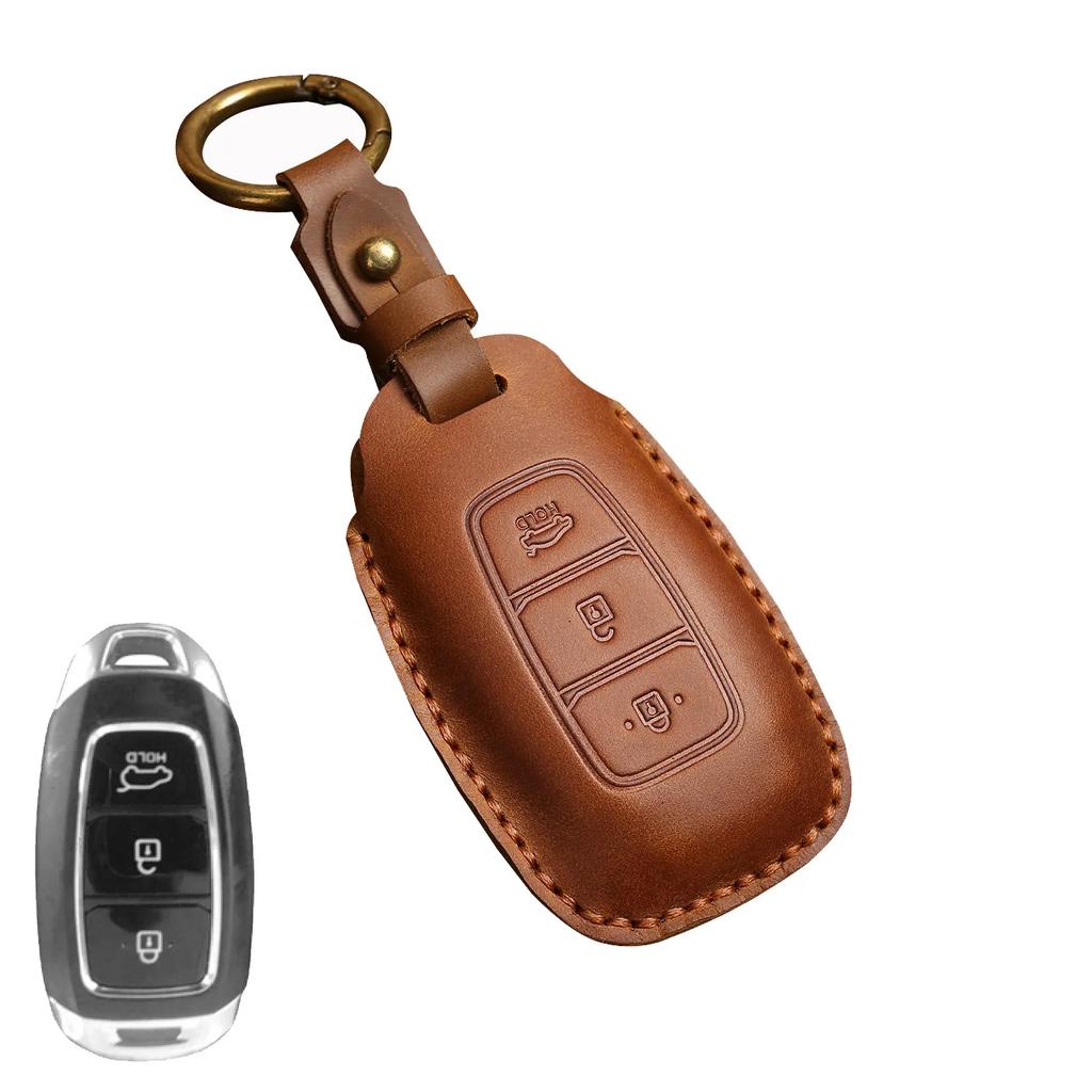 Leather Car Key Case Cover Fob Protect for Hyundai Fista I30 I35 I40 Kona Elantra Solaris Grandeur Accent Santa Fe Holder Shell