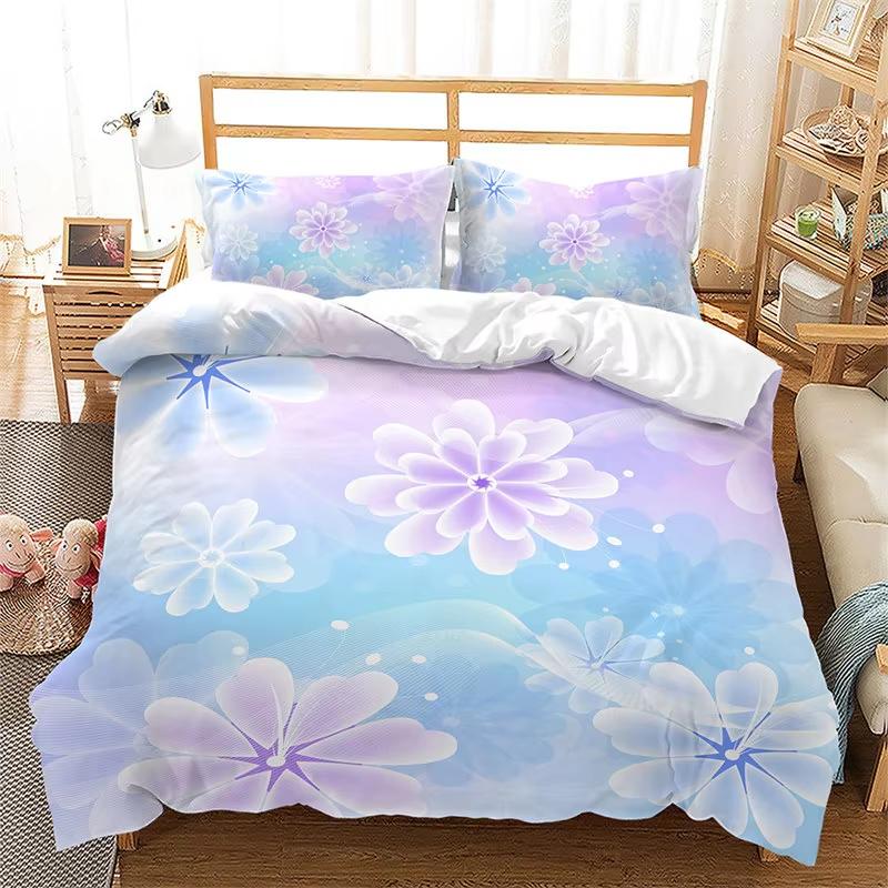 Pale Pink Floral Duvet Cover Japanese Cherry Blossoms Theme Bedding Set Microfiber Spring Scenery Quilt Cover Queen For Girl Boy