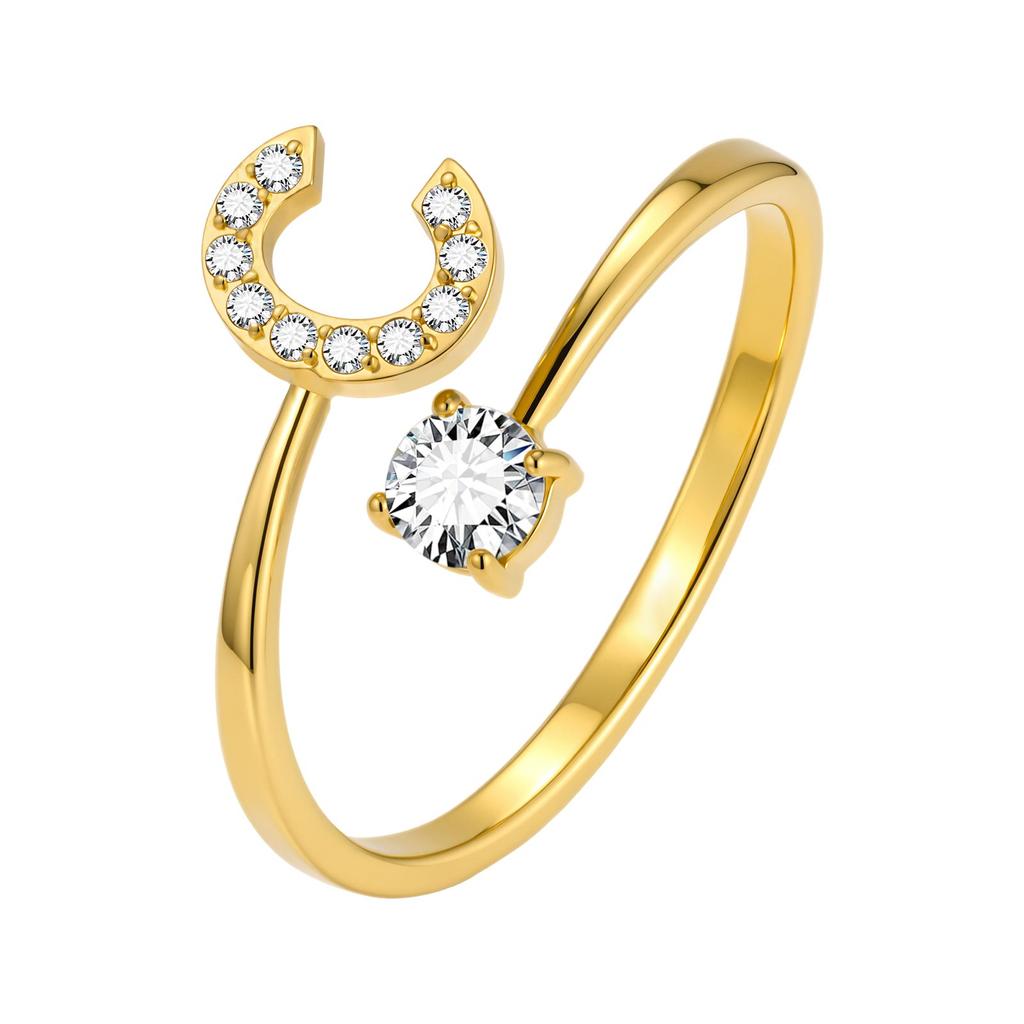 Chic Zircon Initial A-Z Letter Rings for Women Girls Adjustable Opening Ring Name Alphabet Female Wedding Fashion Jewelry Gift