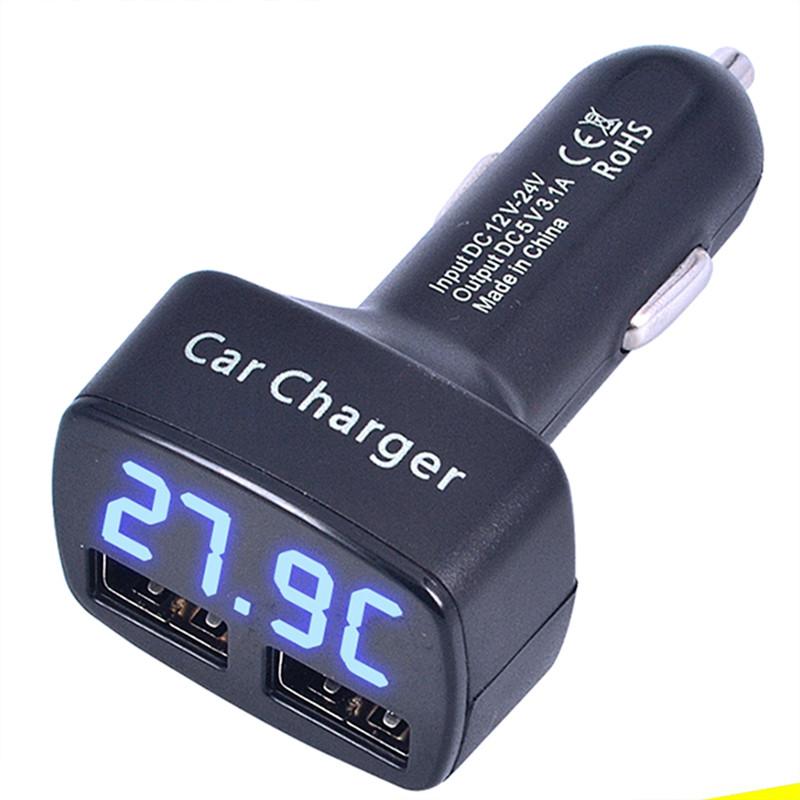 3.1A Dual USB Car Charger 5V Universal 4 In 1 Voltage/temperature/Current Meter Tester Adapter Digital LED Display for Huawei