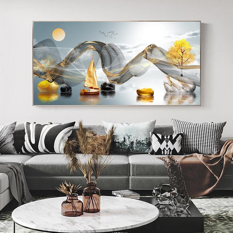 Modern Abstract Decorative Painting Deer Tree Ribbon Canvas Prints Wall Art Pictures for Living Room Light Luxury  Home Decor