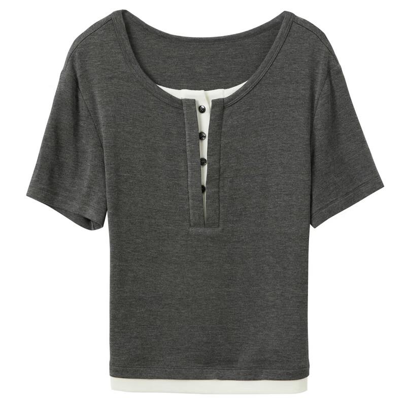 Sancai 2026 Women's Short Sleeve Fake Two-Piece T-Shirt