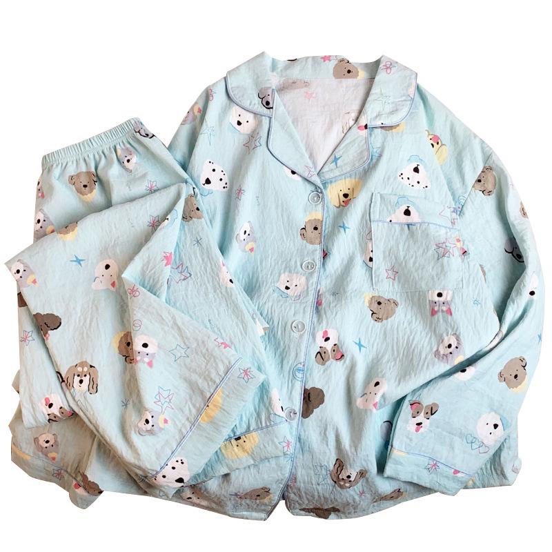 Dopamine Dog Cloud Cotton Pajamas: Women's Autumn Long Sleeve Cartoon Set