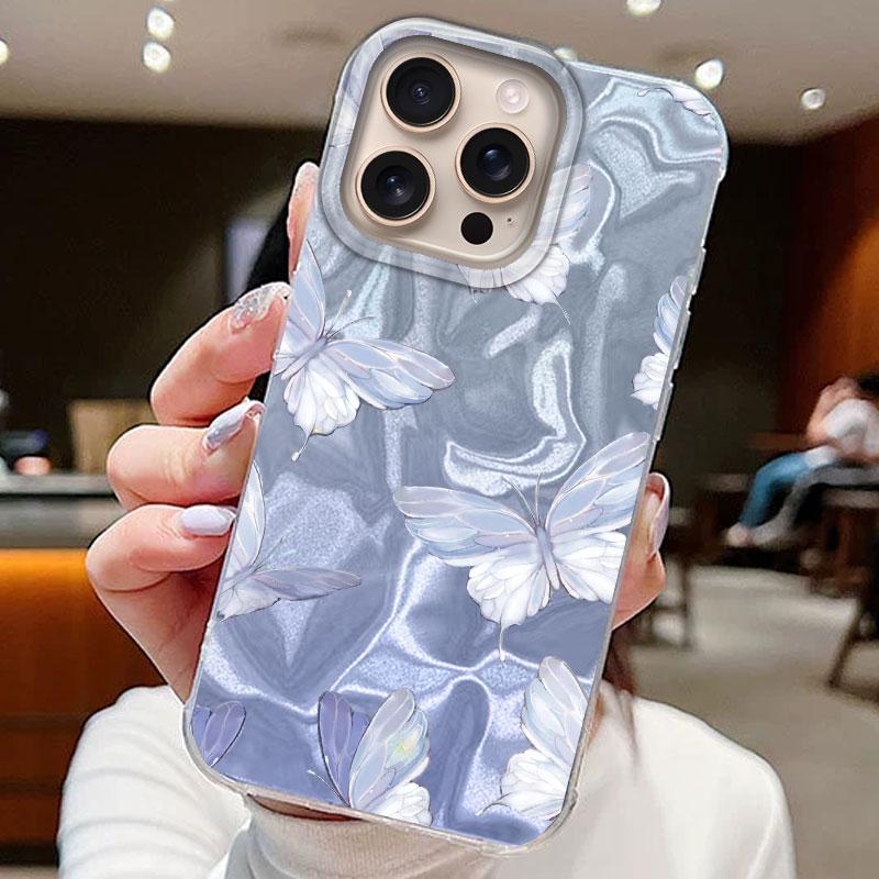 

Градиентные чехлы для телефона с синими бабочками для Apple iphone 16 15 14 13 Pro Max 7 16e 16plus силиконовые парные Fundas чехол задняя крышка iPhone 7 белый