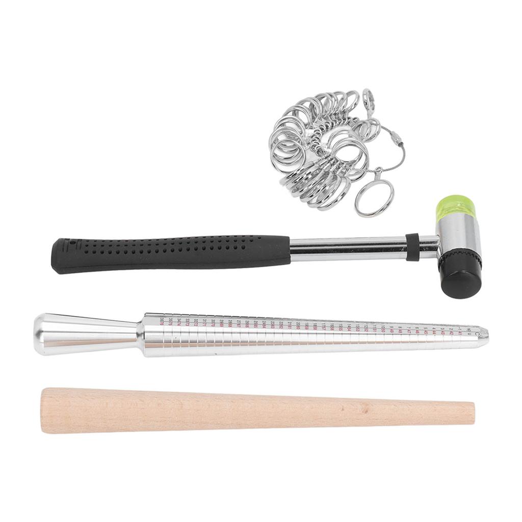 Ringgrößen-Set Aluminium Fingergrößenmesser Polierholz Dorn Gummihammer US-Größe Ring-Set für Schmuckherstellung