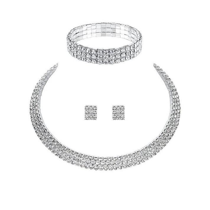Elegant Silver-Plated Necklace, Earrings, and Bracelet Set for Women