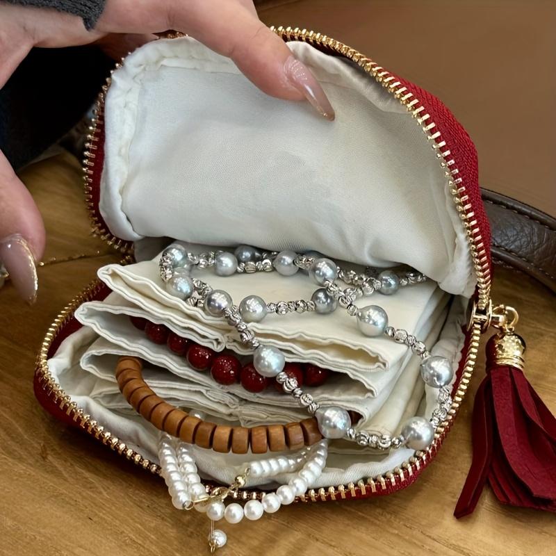 Luxurious Jewelry Organizer Pouches with Tassel Accents Multi Compartment Fabric Storage Bags for Necklaces, Bracelets, Earrings Ideal for Travel