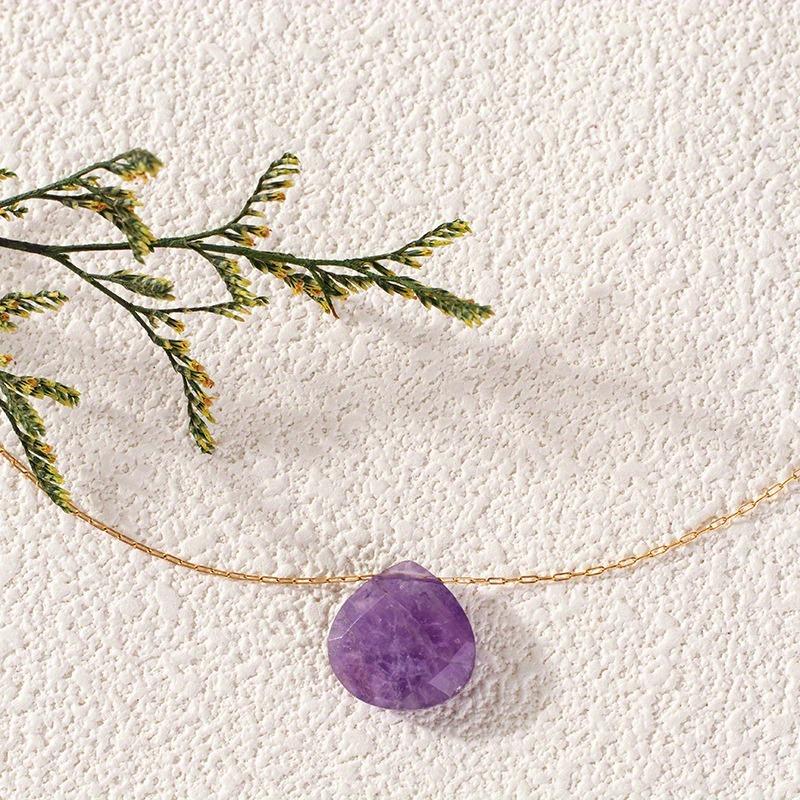 Simple Water Drop Natural Stone Pendant Stainless Steel Clavicle Chain Collars Necklaces For Women Jewelry Gifts Natural Crystal