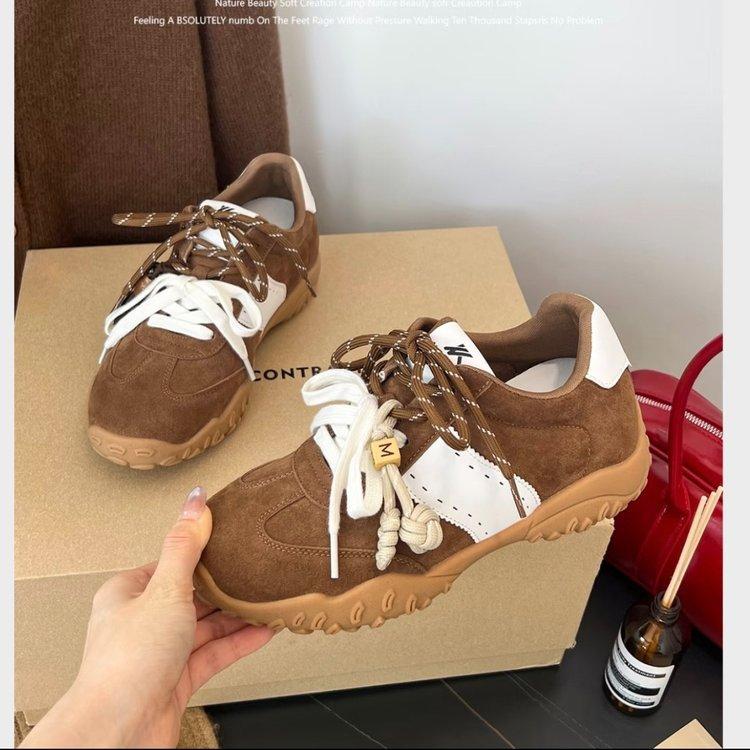 Cowhide version new color~ 5cm inner height increase crescent thick-soled mandarin duck shoelaces sports and leisure shoes women's German training sh