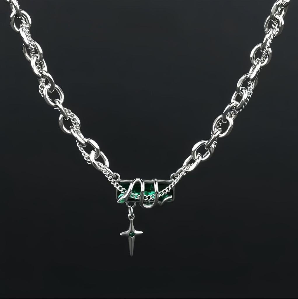 Snake Winding Geometric Titanium Steel Necklace For Men With Starry Effect And Hiphop Style