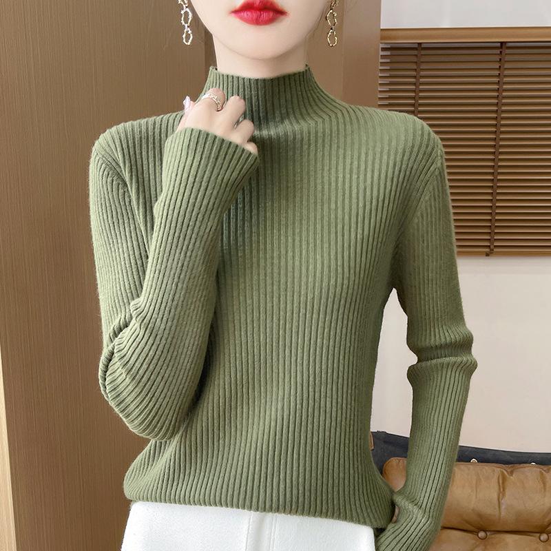 Herbst neues Damen Langarm Rollkragen Slim-Fit Rippstrick Lazy-Wind Pullover Strickpullover Unterhemd Oberbekleidung Innenbekleidung