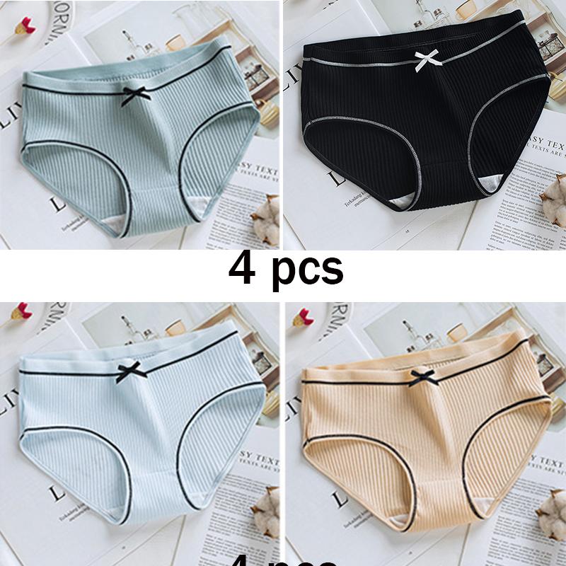 4pcs Panties Women's Cotton Briefs Female Japanese Thread System Breathable Women's Trunks Large Size Underpant