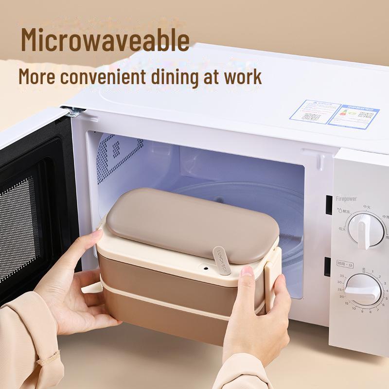 Portable, Microwaveable Square Lunch Box with Tableware: Double-Layer, Large Capacity for Office Workers & Students