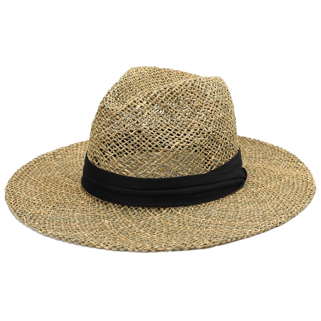Fashion Woven Straw Hat With Wide Brim And Strap Decoration For Daily Wear
