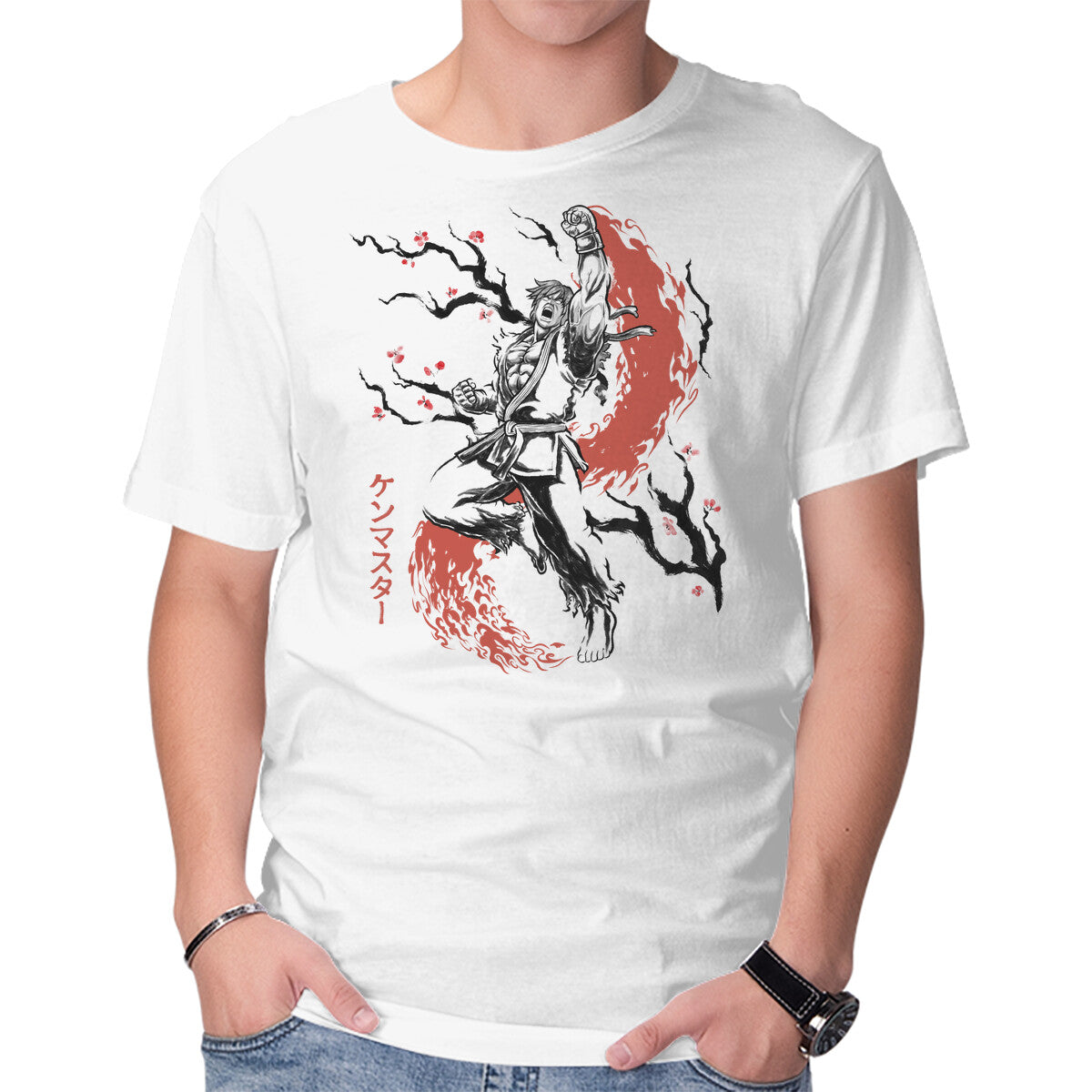 Unisex Crew Neck T-Shirt Scarlet Flame Ken Sumi-E Graphic Short Sleeve Casual Tee S