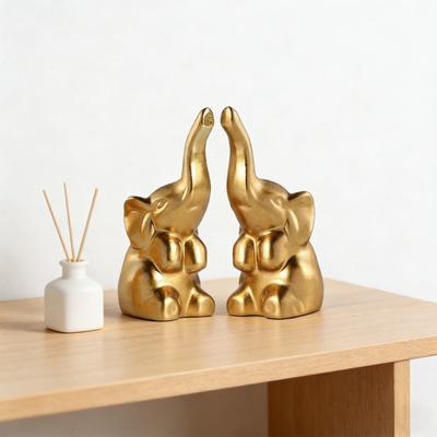 1 Paar Elefanten-Ornament Harzstatue mit hoch erhobenen Rüsseln Dekorative Figurenpaar Heim-Jubiläumsdeko