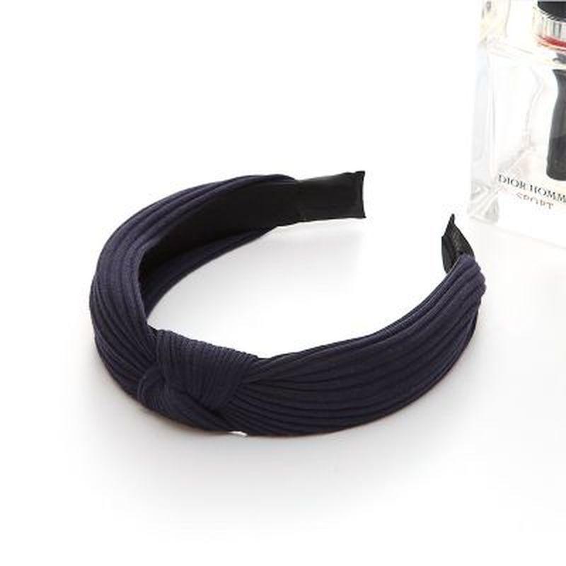 

Однотонное украшение для волос из ткани, женский простой узел ручного производства, обруч для волос с широким краем, обруч для головы темно-синий