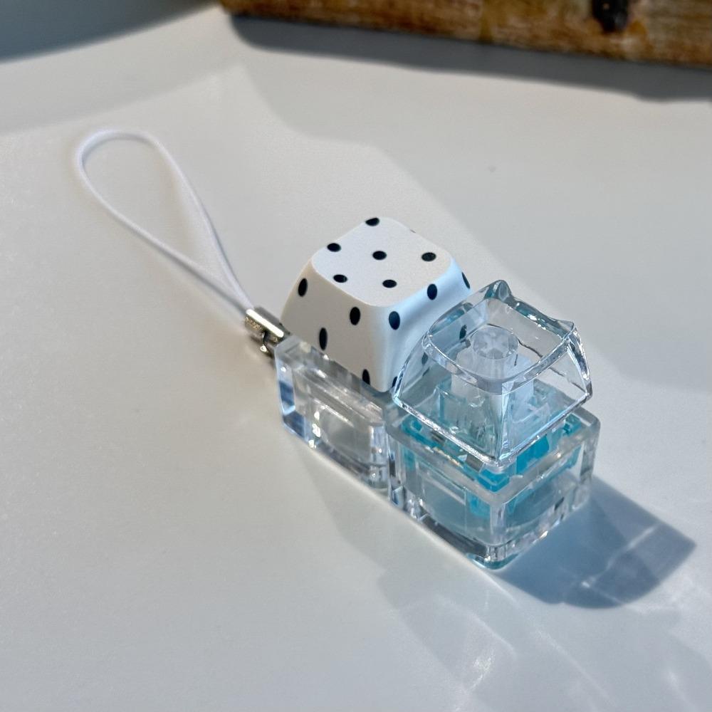Mechanical Switch Button Keychain Transparent Base Clicker Pendant Dice Key Charm  Key Hanging Without lights белый