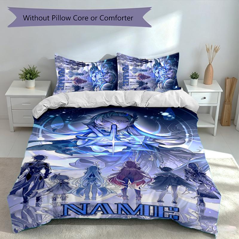 3pcs Custom Name Genshin Impact Navelette Set,Includes 1 Duvet Cover and 2 Pillowcases,All-season Bedroom Decor