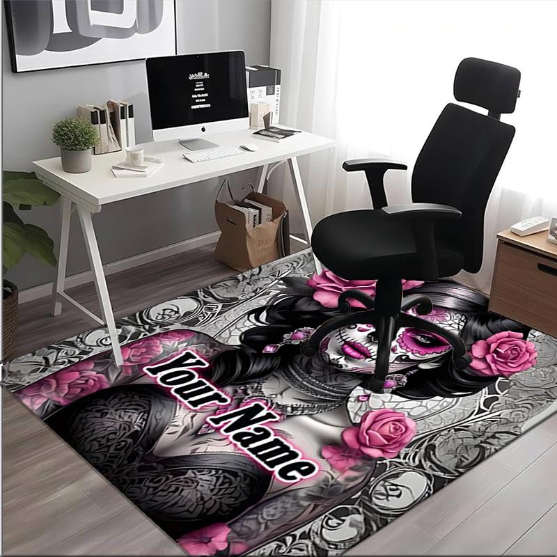 1PC Custom Name Day Dead Art Theme Floor Mat Ideal for Living Room, Game Rooms, Office, Bedroom,Floor Mat Playful Design