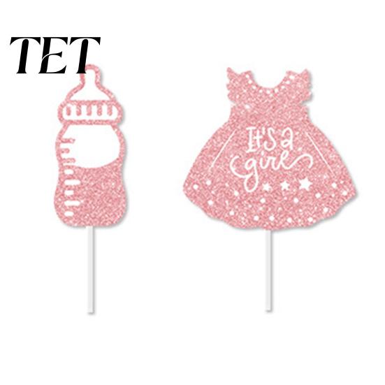 Decorative Picks for Dessert 12Pcs Boy Girl Birthday Cake Toppers, Baby Themed Cupcake with First Decor Bottle, Stroller, Bow, Suit, Glitter Cardboard