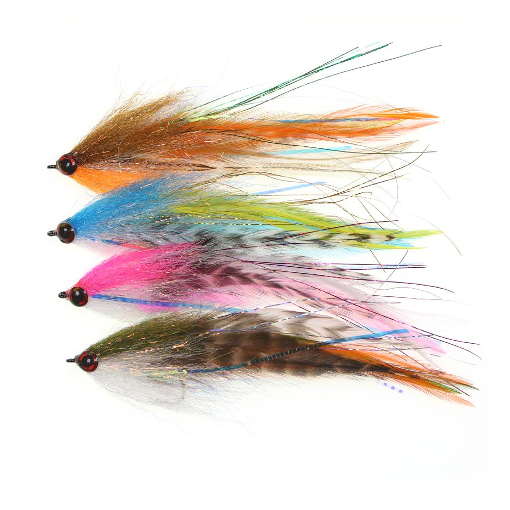 1PC #2/0 Big Streamer Saltwater Fly Grizzly Hackle Big Game Flies Salmon Bass Pike Trout Chub Fishing Artificial Lure Baits