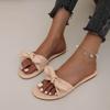 Women's Wide Width Bow Buckle Slides - Minimalist Single Strap Sandals for Summer, Casual Flat Mules