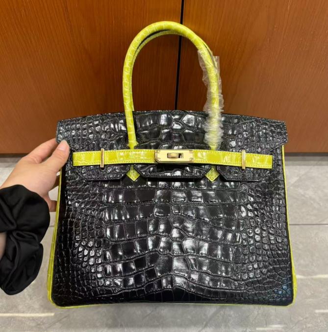 Новое поступление Натуральная кожа Желтая коровья кожа Нить Коровья кожа Сумка Сумка Женская 2025 Новое поступление Модная Сотня стилей 30 чёрный/жёлтый