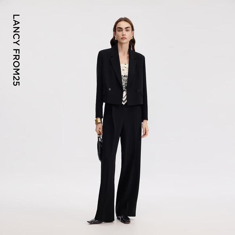 LANCY Women's Black Triacetate Notch Lapel Short Suit Jacket