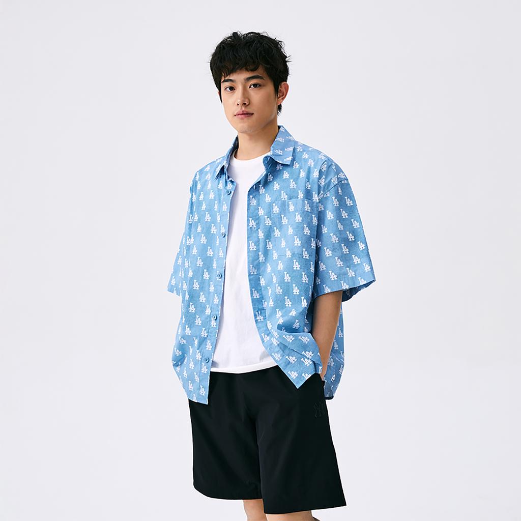 New MLB MONOGRAM Collection Los Angeles Dodgers SS25 Shirt Unisex Dark Blue 3AWSM0653-07BLD