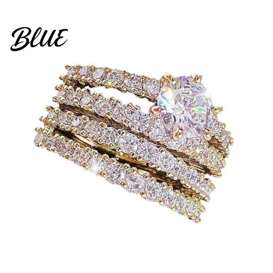 Sparkly Rhinestone Rings 2Pcs Band Women Cubic Zirconia Ring Fashion