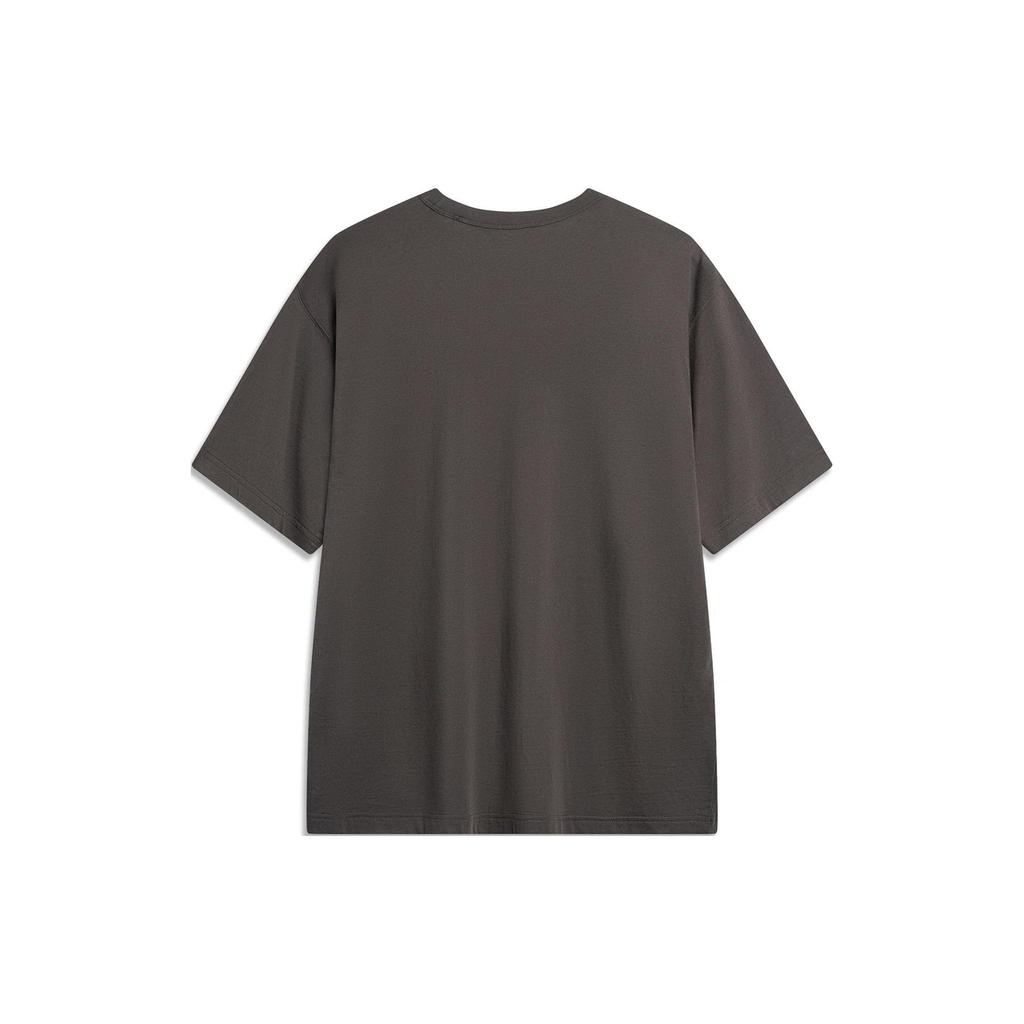 Li Ning Badfive Tactical Letter Print Casual Loose Round Neck Short Sleeve T-Shirt Men Tops Dark-Gray AHSU431-6