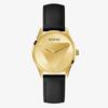 Gold Dial Black Leather Strap Ladies Quartz Watch - GW0399L3