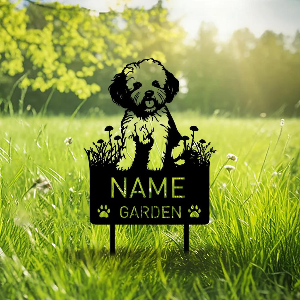 Personalisierter Bichon Frisé Hund Grabstein Metall Gartenstecker Haustier Gedenkstein Beileidsgeschenk