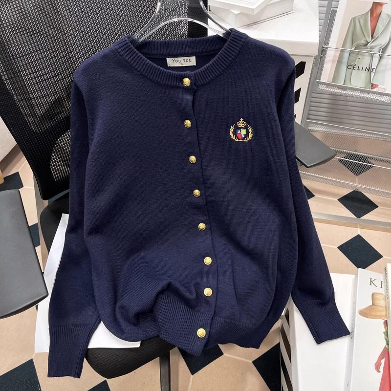 

Women s Plus Size Retro Preppy Embroidered Cardigan Jacket - Spring Casual Slimming Knitted Outerwear 3XL [140-160 jin]