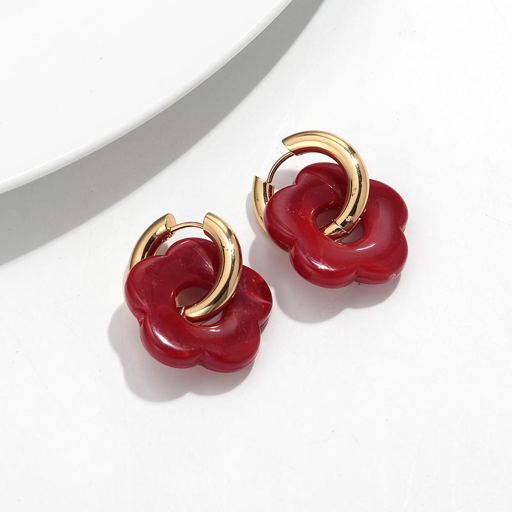 Colorful Flower Resin Acrylic Charms Earring Gold Color Circle Ear Buckle Hoop Earrings Fashion Jewelry for Women