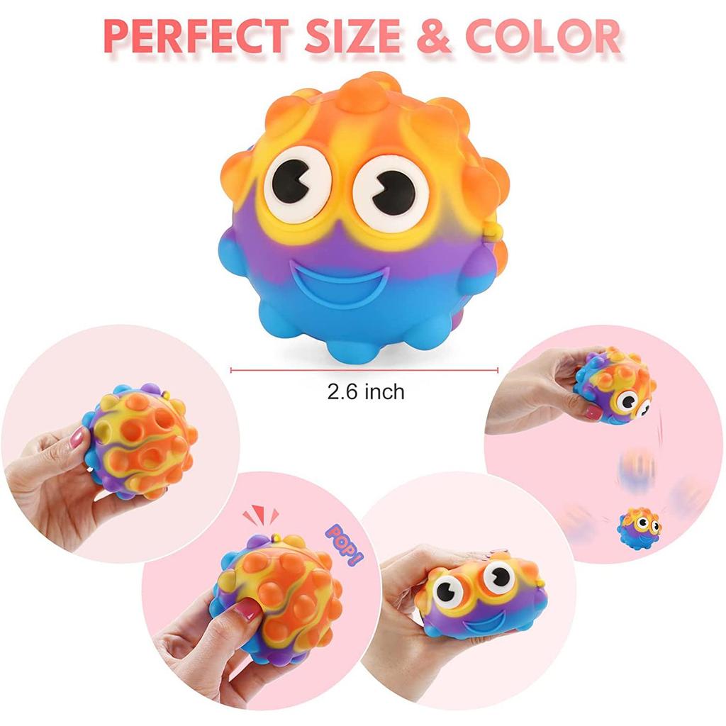 4 Pcs Pack Pop Balls 3D Silicone Cartoon Fidget Squeeze Balls, Pop Bubble Stress Ball Sensory Relieve Stress Fidget Ball Toy for Kid and Adult