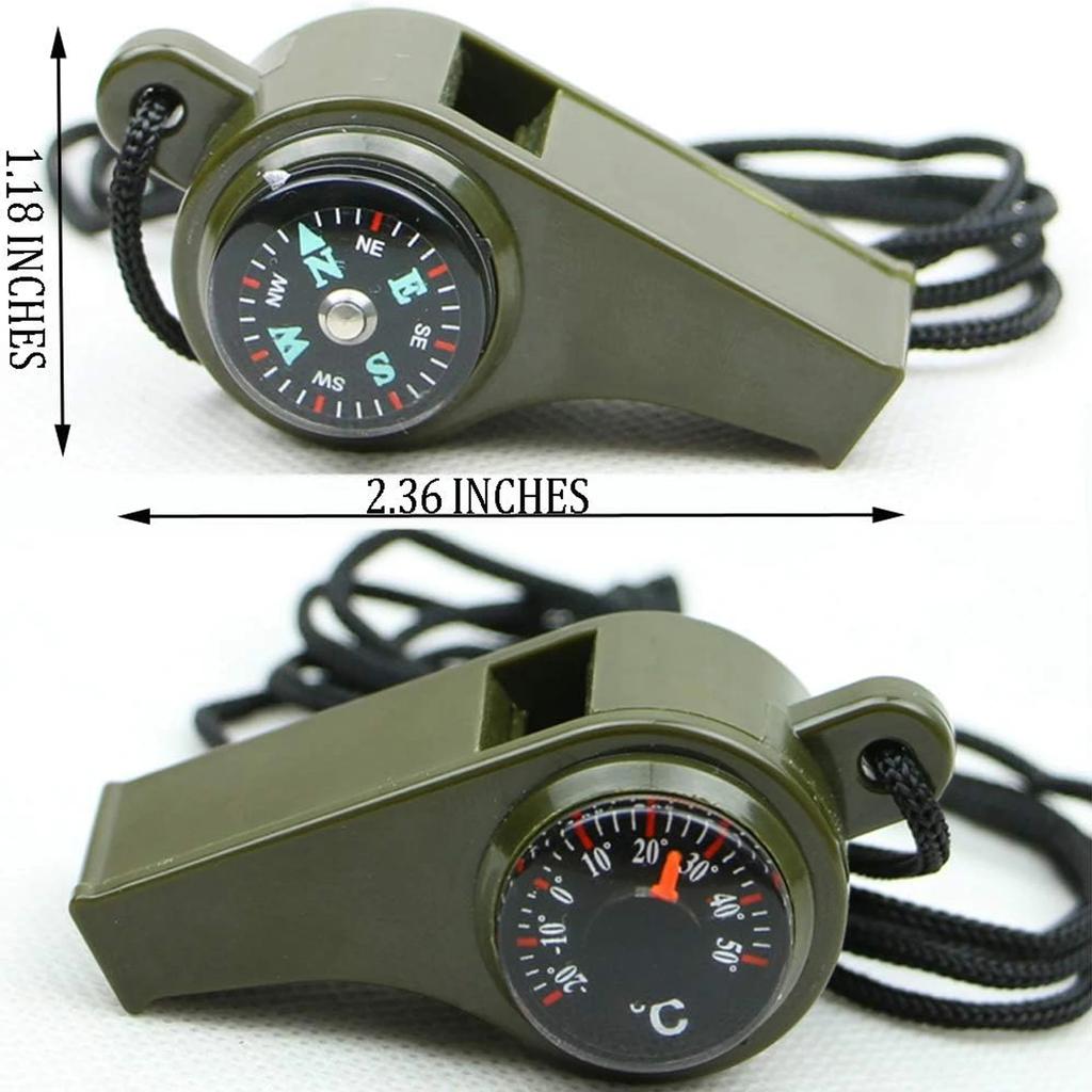 Emergency Survival Whistle 3-in-1 Emergency Whistles with Compass Thermometer Loud Safety Whistle Lanyard for Outdoor Hiking edc