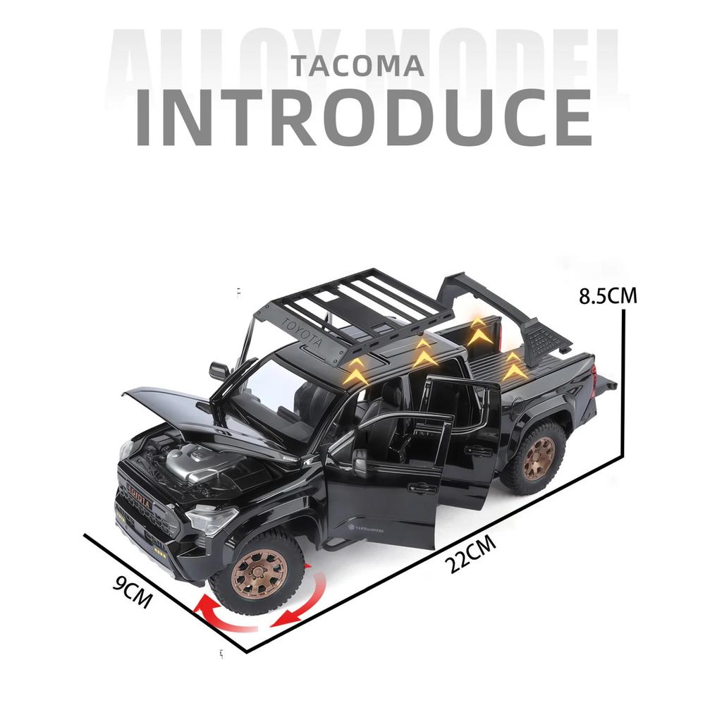 1/22 TOYOTA Tacoma Alloy Pickup Car Model Diecast Metal Off-Road Vehicles Car Model Simulation Sound and Light Children Toy Gift