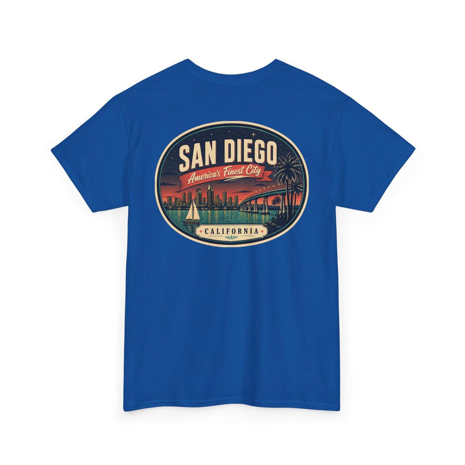 San Diego - Mid Century Luggage Tag T-Shirt | Retro Coastal City Badge Tee 4XL