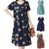 Mother Dress O Neck Colorful Short Sleeve Plus Size Flower Print Big Pockets Summer Dress Daily Clothes