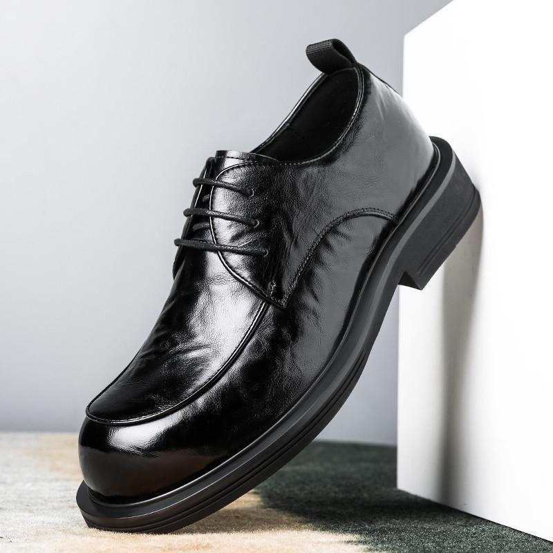 

2025 новая кожаная обувь мужская формальная одежда деловая высококлассная мужская обувь первый слой коровьей кожи большая голова свадебные дерби туфли черные 43