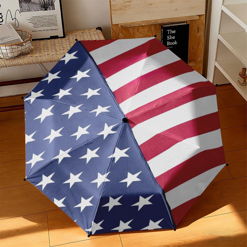 1 Stück Amerikanische Flagge Regenschirm Tragbar Faltbar Eisenrahmen Lochknochenstruktur Outdoor Heim Regenschirm