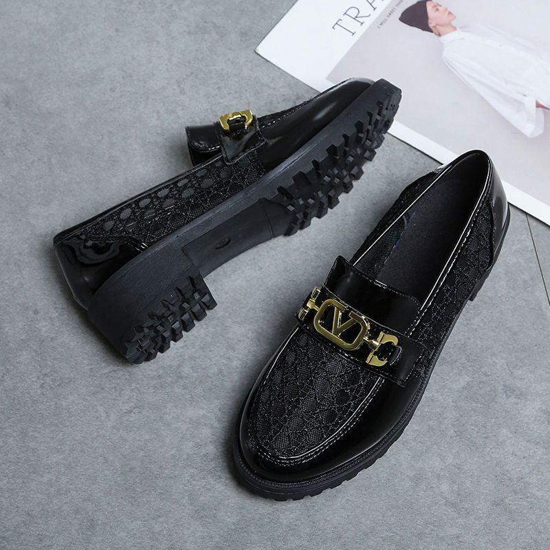 Leather Shoes Women's Thick Soled Summer New Style Versatile Breathable Mesh One Foot Single Shoe