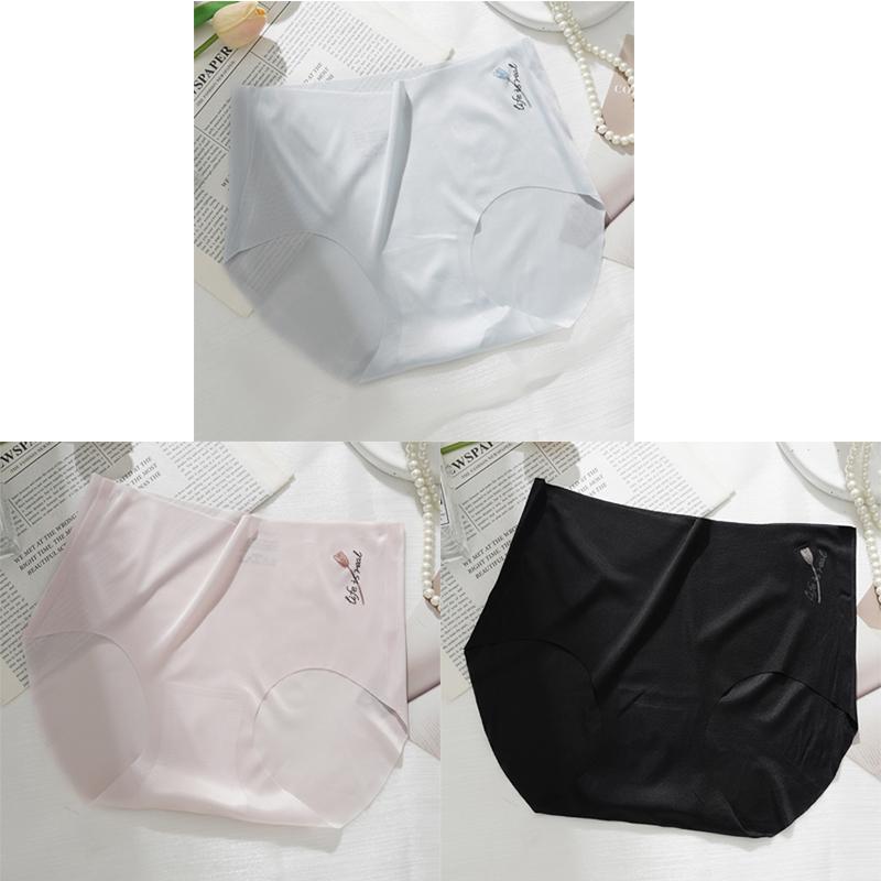 Women's Tulip Summer Thin High Waist Seamless Ice Silk Panties Breathable Pure Cotton Crotch Quick-drying Soft Comfort Yoga Sports Briefs