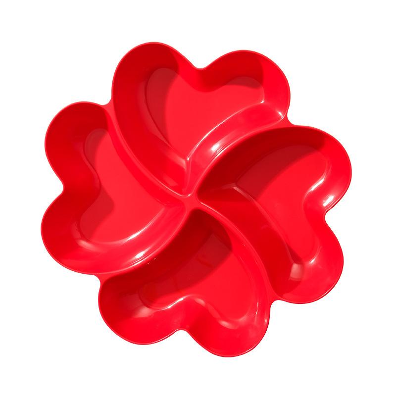Wedding Happy Clover Four-Grid Fruit Plate Household Living Room Coffee Table Plastic Red Fruit Snacks Dessert Plate